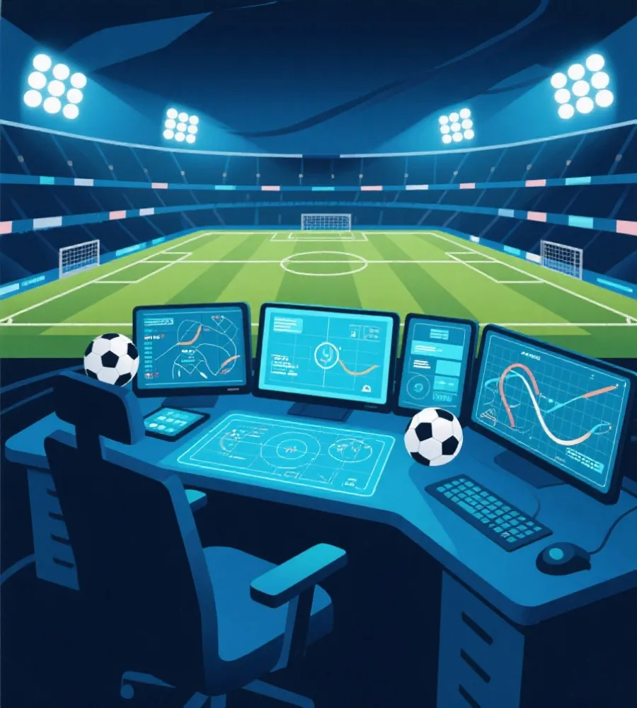 賽事分析工作台與足球數據示意圖