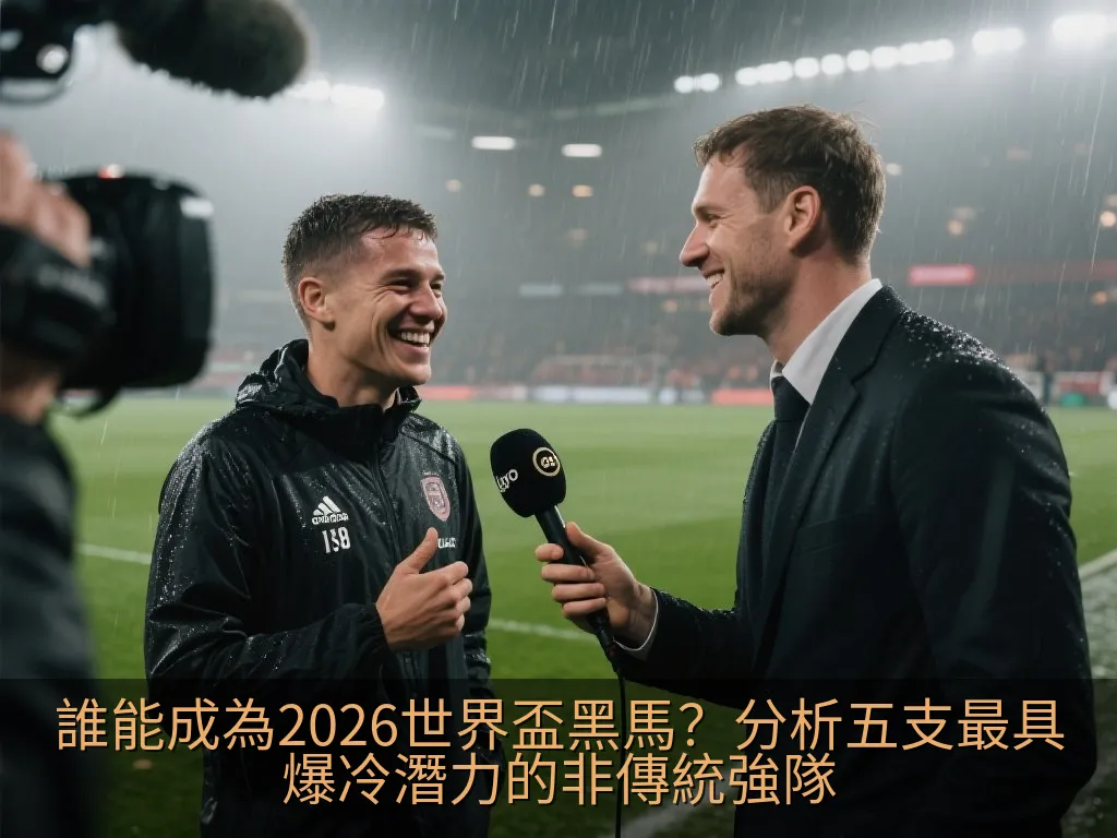 一匹抽象的黑馬在霓虹光影交錯的虛擬足球場上奔馳，象徵著黑馬球隊的逆襲與爆發力